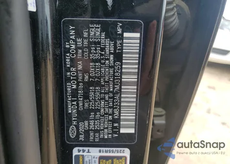 2021 Hyundai Tucson Limited z USA, uszkodzony, nr VIN KM8J33AL7MU318259